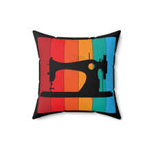 Retro Sewing Machine Spun Polyester Square Pillow - Black