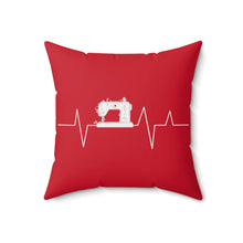 Sewing Machine Heart Beat Spun Polyester Square Pillow - Red