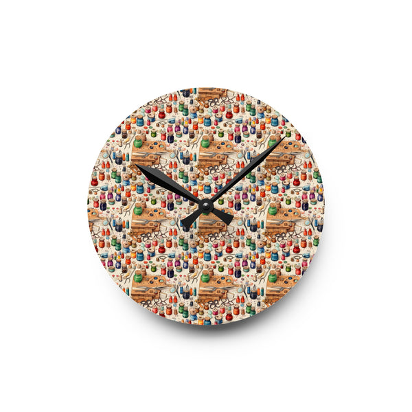 Watercolor Sewing Supplies 8 Acrylic Wall Clock