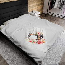 Blue Floral Sewing Machine Velveteen Plush Blanket