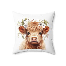 Floral Highland Cow Pattern 1 Spun Polyester Square Pillow