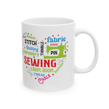 Colorful Sewing Word Cloud Ceramic Mug, (11oz, 15oz)