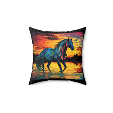 Colorful Modern Horse Spun Polyester Square Pillow - White