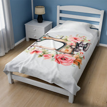 Blue Floral Sewing Machine Velveteen Plush Blanket