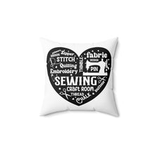 Black Sewing Word Cloud Spun Polyester Square Pillow - White