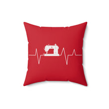 Sewing Machine Heart Beat Spun Polyester Square Pillow - Red