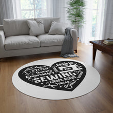 Black Sewing Word Cloud Round Rug