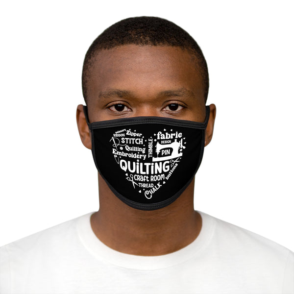 Quilting Word Cloud Fabric Face Mask - Black