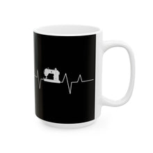 Sewing Machine Heart Beat Ceramic Mug, (11oz, 15oz) - Black