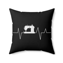 Sewing Machine Heart Beat Spun Polyester Square Pillow - Black