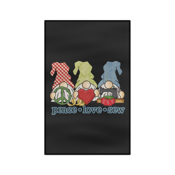Peace, Love, Sew Gnomes Microfiber Tea Towel - Black
