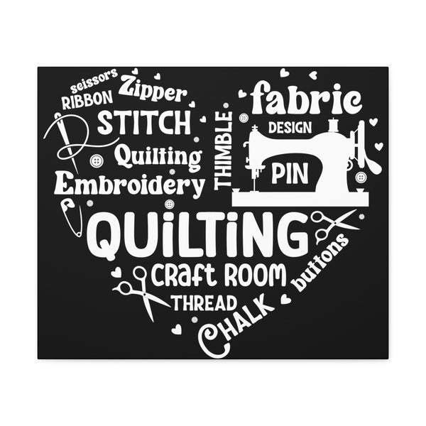 Quilting Word Cloud - Black - Canvas Gallery Wraps