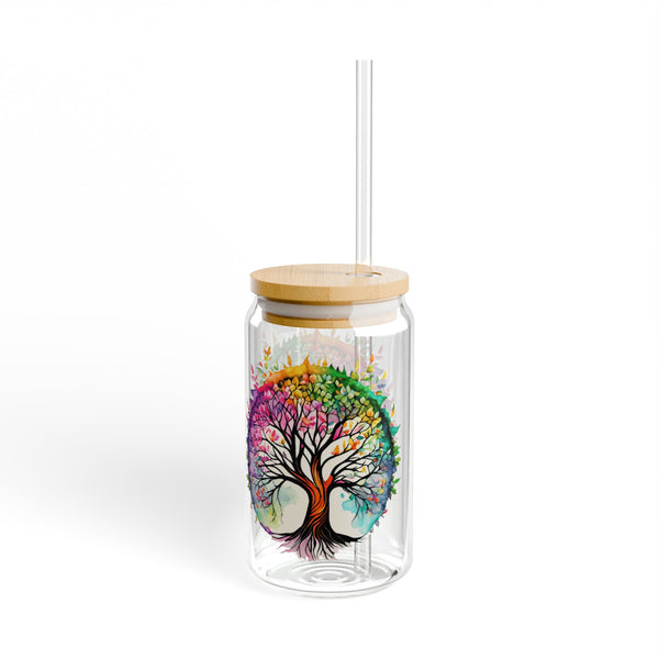 Colorful Tree of Life Sipper Glass, 16oz