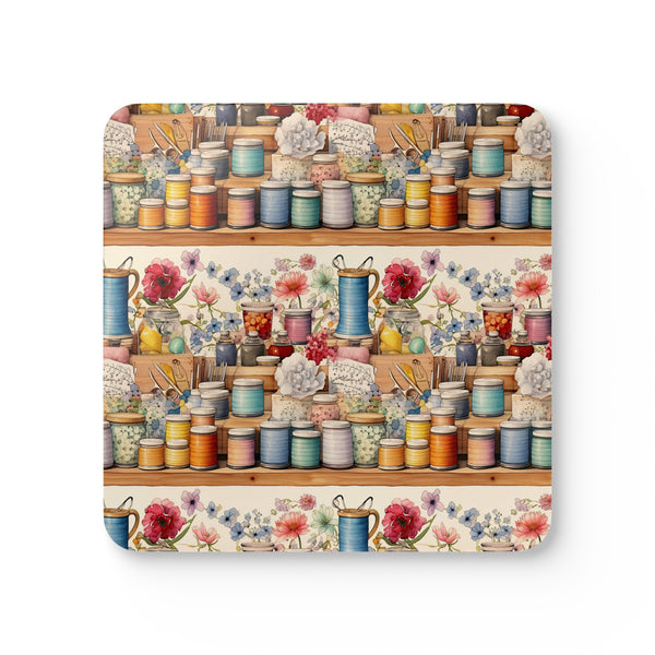 Watercolor Sewing Supplies 2 Corkwood Coaster Set