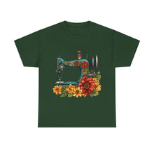 Vintage Floral Sewing Machine Unisex Heavy Cotton Tee