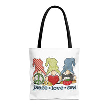 Peace, Love, Sew Gnomes Tote Bag