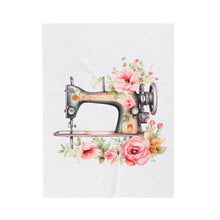 Blue Floral Sewing Machine Velveteen Plush Blanket