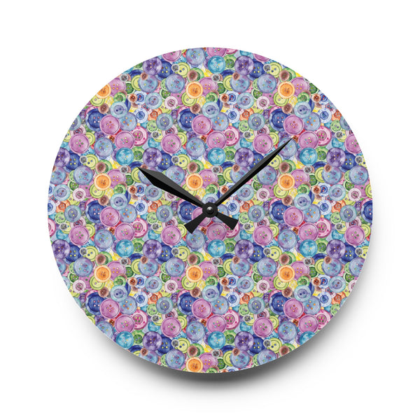 Packed Watercolor Buttons Acrylic Wall Clock