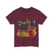 Vintage Floral Sewing Machine Unisex Heavy Cotton Tee