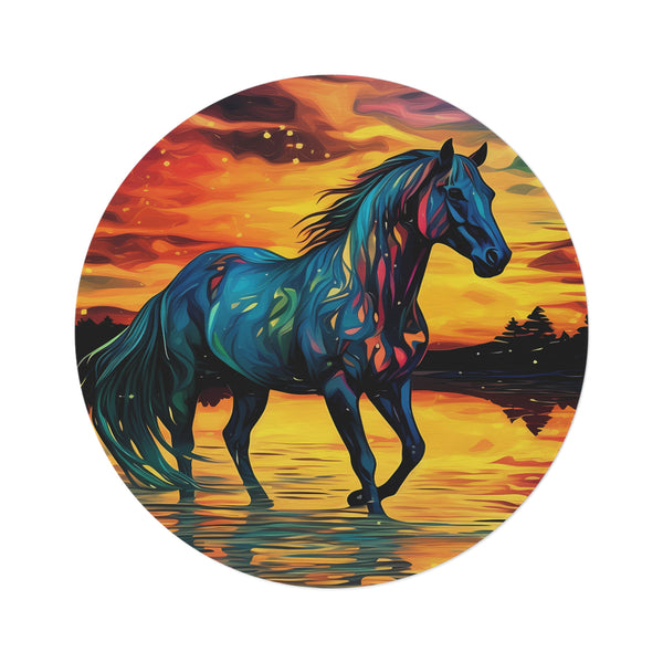 Colorful Modern Horse Round Rug