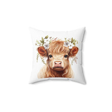 Floral Highland Cow Pattern 1 Spun Polyester Square Pillow