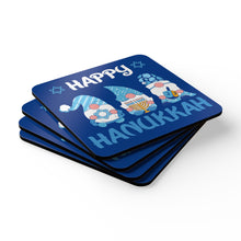 Happy Hanukkah Gnomes Corkwood Coaster Set - Blue