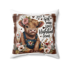 Just a Girl Highland Cows Spun Polyester Square Pillow