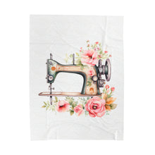 Blue Floral Sewing Machine Velveteen Plush Blanket