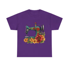 Vintage Floral Sewing Machine Unisex Heavy Cotton Tee