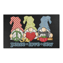 Peace, Love, Sew Gnomes Area Rugs - Black