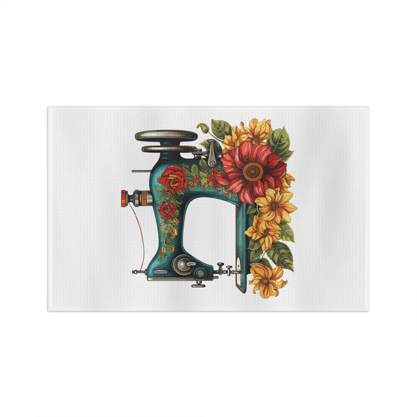 Vintage Floral Sewing Machine Microfiber Tea Towel