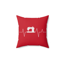 Sewing Machine Heart Beat Spun Polyester Square Pillow - Red