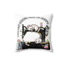 Cats and Sewing Spun Polyester Square Pillow - White