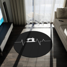 Sewing Machine Heart Beat Round Rug - Black