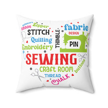 Colorful Sewing Word Cloud Spun Polyester Square Pillow - White