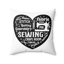 Black Sewing Word Cloud Spun Polyester Square Pillow - White