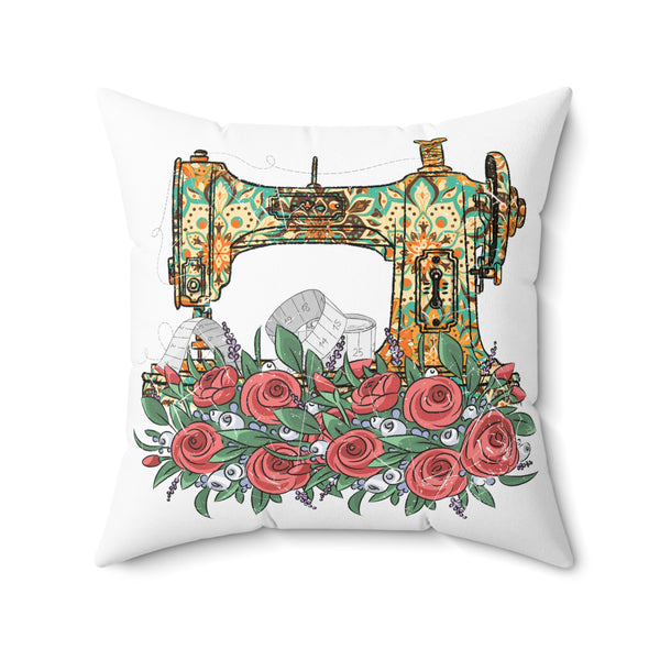 Retro Gorgeous Sewing Machine Spun Polyester Square Pillow