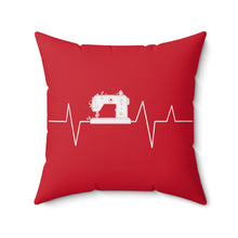 Sewing Machine Heart Beat Spun Polyester Square Pillow - Red