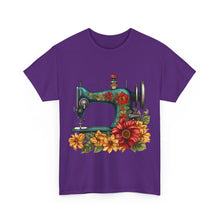 Vintage Floral Sewing Machine Unisex Heavy Cotton Tee