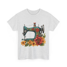 Vintage Floral Sewing Machine Unisex Heavy Cotton Tee