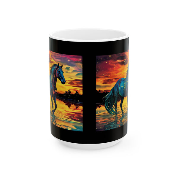 Colorful Modern Horse Ceramic Mug, (11oz, 15oz)