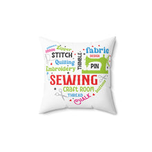 Colorful Sewing Word Cloud Spun Polyester Square Pillow - White