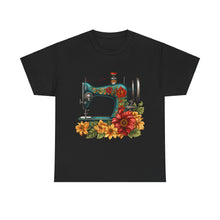 Vintage Floral Sewing Machine Unisex Heavy Cotton Tee