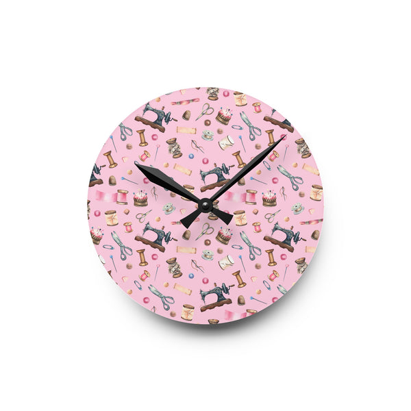 Sewing Elements Pink Acrylic Wall Clock