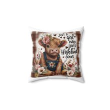 Just a Girl Highland Cows Spun Polyester Square Pillow