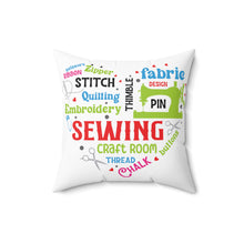 Colorful Sewing Word Cloud Spun Polyester Square Pillow - White