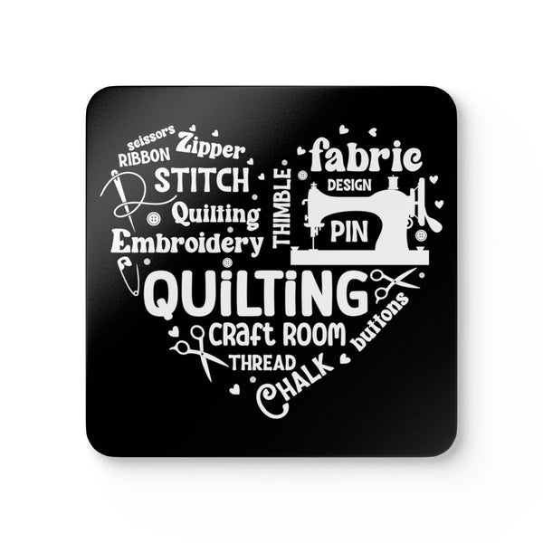 Quilting Word Cloud Corkwood Coaster Set - Black