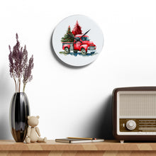 Watercolor Christmas Truck Acrylic Wall Clock - White