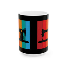 Retro Sewing Machine Ceramic Mug, (11oz, 15oz) - Black