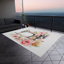 Blue Floral Sewing Machine Elements Outdoor Rug